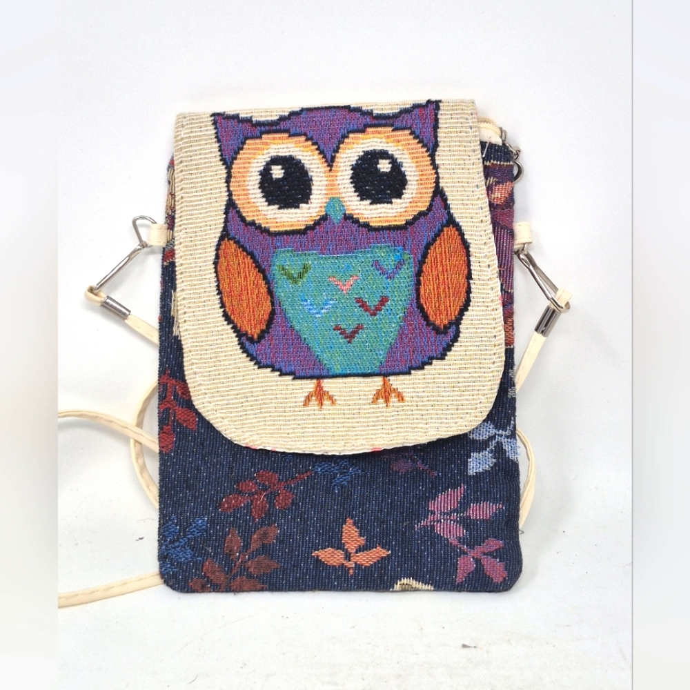 Owl Design Embroided Crossbody Bag